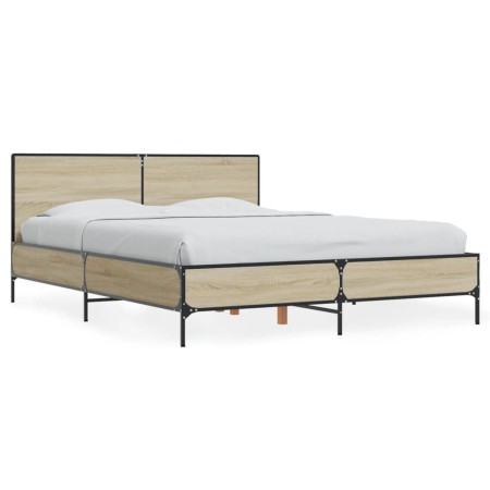 Estructura cama madera ingeniería metal roble Sonoma 140x190 cm de vidaXL, Camas y somieres - Ref: Foro24-3280033, Precio: 14...
