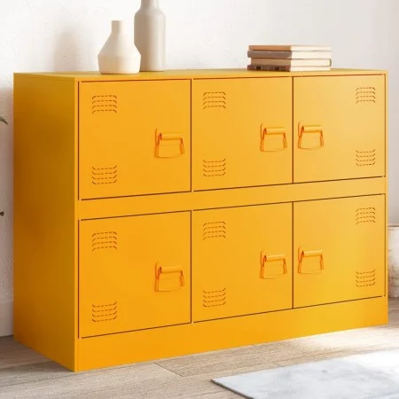 Aparador de acero amarillo mostaza 99x39x73 cm de vidaXL, Aparadores - Ref: Foro24-841796, Precio: 157,55 €, Descuento: %