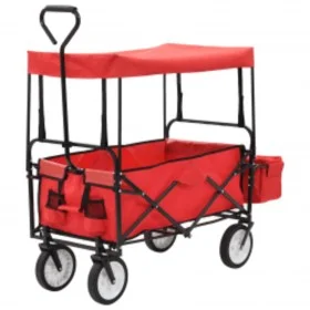 Klappbarer Handwagen aus Stahl mit roter Haube von vidaXL, Lastenstapler - Ref: Foro24-147589, Preis: 95,93 €, Rabatt: %