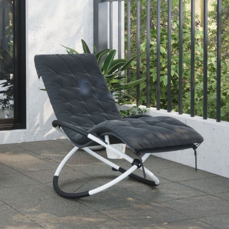 Tumbona geométrica con cojín acero negro y gris de vidaXL, Tumbonas - Ref: Foro24-3213545, Precio: 153,75 €, Descuento: %