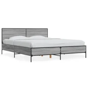 Estructura cama madera ingeniería metal gris Sonoma 150x200 cm de vidaXL, Camas y somieres - Ref: Foro24-3280005, Precio: 157...