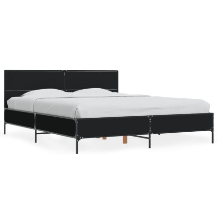 Estructura de cama madera de ingeniería y metal negro 160x200cm de vidaXL, Camas y somieres - Ref: Foro24-3280007, Precio: 16...