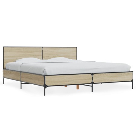 Estructura cama madera ingeniería metal roble Sonoma 180x200 cm de vidaXL, Camas y somieres - Ref: Foro24-3280013, Precio: 16...