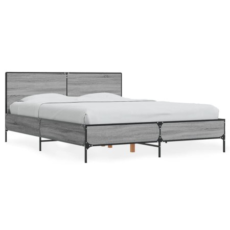 Estructura cama madera ingeniería metal gris Sonoma 135x190 cm de vidaXL, Camas y somieres - Ref: Foro24-3280030, Precio: 152...