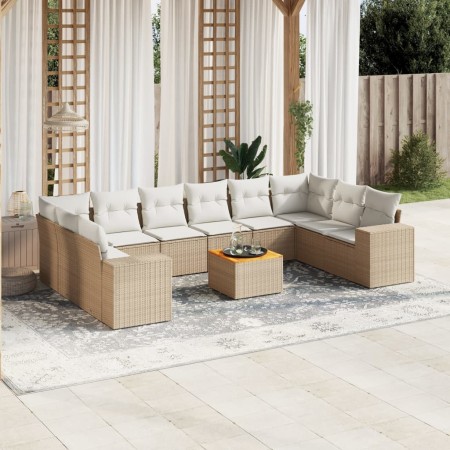 Set de sofás de jardín 11pzas con cojines ratán sintético beige en Conjuntos de jardín | Comprar online en Foru.es