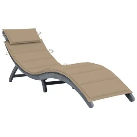 Lounger with solid gray acacia wood cushion by vidaXL, Loungers - Ref: Foro24-3064047, Price: 145,97 €, Discount: %
