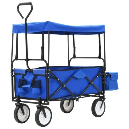 Carrito de mano plegable de acero con capota azul de vidaXL, Carretillas de carga - Ref: Foro24-147590, Precio: 95,93 €, Desc...