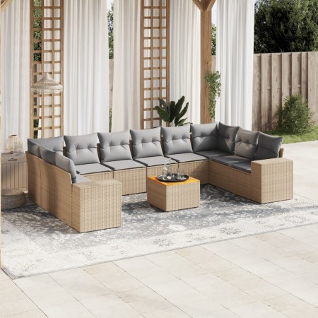 Set de sofás de jardín 11pzas con cojines ratán sintético beige en Conjuntos de jardín | Comprar online en Foru.es
