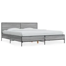 Sonoma gray metal engineered wood bed frame 200x200 cm by vidaXL, Beds and slatted bases - Ref: Foro24-3280020, Price: 171,23...