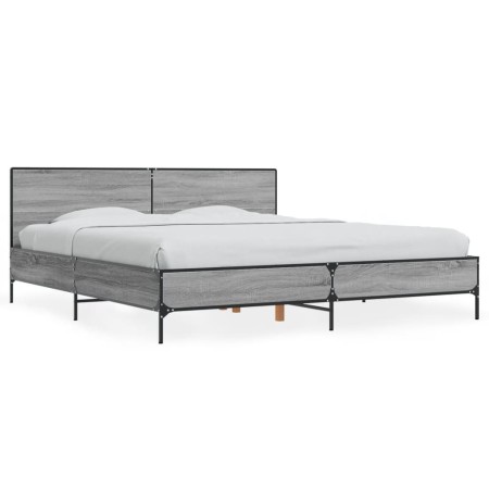 Estructura cama madera ingeniería metal gris Sonoma 180x200 cm de vidaXL, Camas y somieres - Ref: Foro24-3280015, Precio: 167...