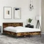 Engineered wood bed frame metal smoked oak 140x190cm by vidaXL, Beds and slatted bases - Ref: Foro24-3280034, Price: 147,10 €...