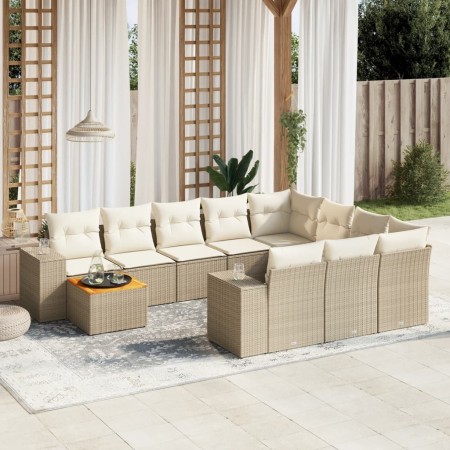 Set de sofás de jardín 11pzas con cojines ratán sintético beige en Conjuntos de jardín | Comprar online en Foru.es