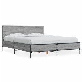 Estructura cama madera ingeniería metal gris Sonoma 140x200 cm de vidaXL, Camas y somieres - Ref: Foro24-3280000, Precio: 156...