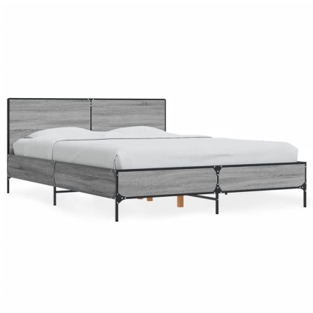 Estructura cama madera ingeniería metal gris Sonoma 140x200 cm de vidaXL, Camas y somieres - Ref: Foro24-3280000, Precio: 156...