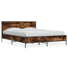 Engineered wood bed frame metal smoked oak 120x200cm by vidaXL, Beds and slatted bases - Ref: Foro24-3279994, Price: 142,59 €...
