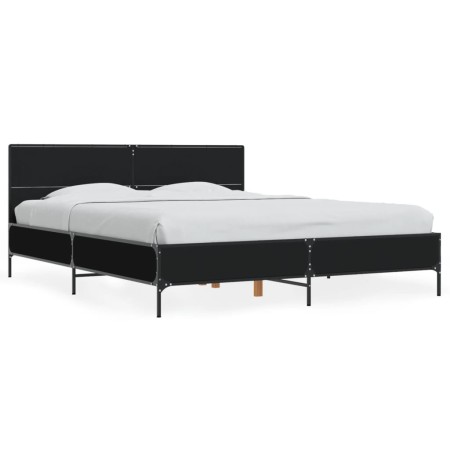 Estructura de cama madera de ingeniería y metal negro 150x200cm de vidaXL, Camas y somieres - Ref: Foro24-3280002, Precio: 15...
