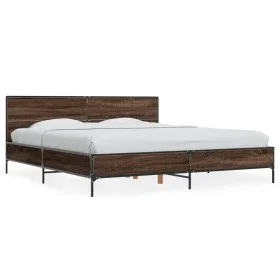 Estructura cama madera ingeniería metal marrón roble 200x200 cm de vidaXL, Camas y somieres - Ref: Foro24-3280021, Precio: 17...