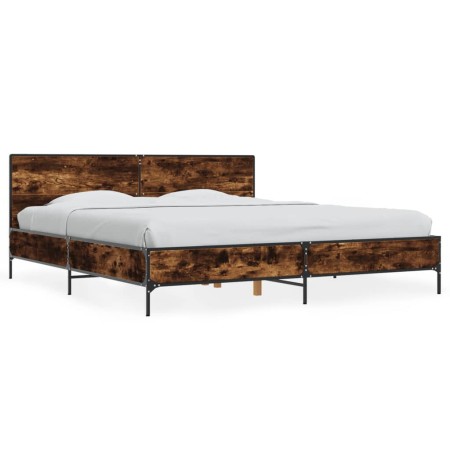 Estructura cama madera ingeniería metal roble ahumado 180x200cm de vidaXL, Camas y somieres - Ref: Foro24-3280014, Precio: 16...