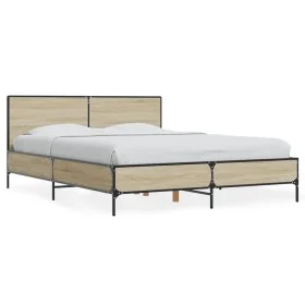 Sonoma oak metal engineered wood bed frame 120x190 cm by vidaXL, Beds and slatted bases - Ref: Foro24-3280023, Price: 140,53 ...