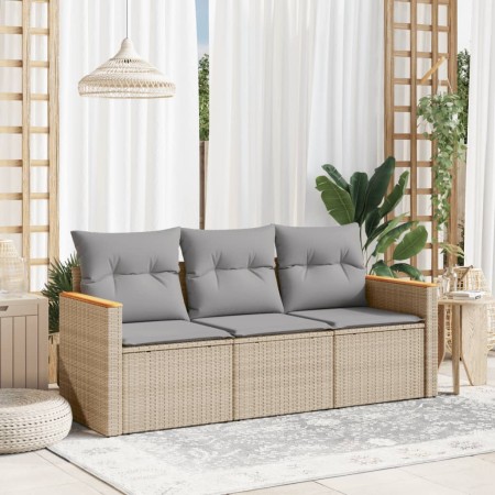 Set sofás jardín 3 pzas y cojines ratán sintético beige mezcla en Conjuntos de jardín | Comprar online en Foru.es