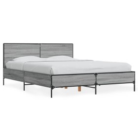 Estructura cama madera ingeniería metal gris Sonoma 120x200 cm de vidaXL, Camas y somieres - Ref: Foro24-3279995, Precio: 149...