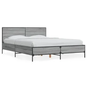 Sonoma gray metal engineered wood bed frame 120x200 cm by vidaXL, Beds and slatted bases - Ref: Foro24-3279995, Price: 147,32...