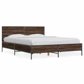 Estructura cama madera ingeniería metal marrón roble 140x190 cm de vidaXL, Camas y somieres - Ref: Foro24-3280036, Precio: 15...
