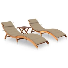 Tumbonas 2 unidades con mesa y cojines madera maciza de acacia de vidaXL, Tumbonas - Ref: Foro24-3077379, Precio: 365,11 €, D...
