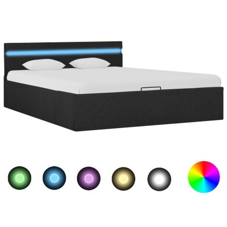 Cama hidráulica con almacenaje y LED tela gris oscuro 140x200cm de vidaXL, Camas y somieres - Ref: Foro24-285603, Precio: 343...