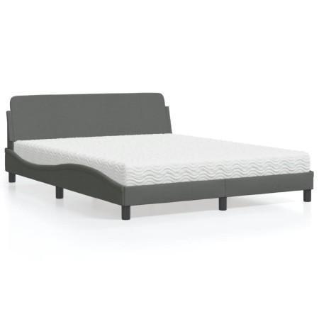 Cama con colchón de tela gris oscuro 160x200 cm de vidaXL, Camas y somieres - Ref: Foro24-3208425, Precio: 404,49 €, Descuent...