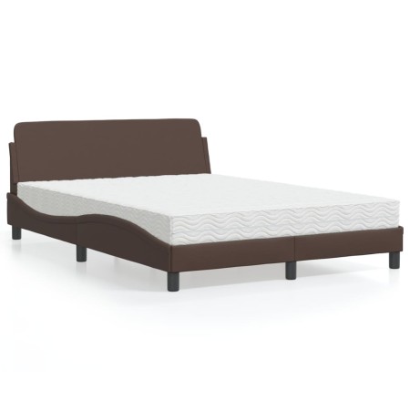 Cama con colchón cuero sintético marrón 140x200 cm de vidaXL, Camas y somieres - Ref: Foro24-3208419, Precio: 381,89 €, Descu...