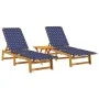 Tumbonas con mesa 2 uds madera maciza de acacia azul oscuro de vidaXL, Tumbonas - Ref: Foro24-3214218, Precio: 259,11 €, Desc...