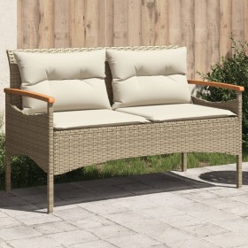 Banco de jardín y cojines ratán sintético beige 116x62,5x74 cm de vidaXL, Bancos de jardín - Ref: Foro24-368403, Precio: 164,...