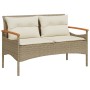Banco de jardín y cojines ratán sintético beige 116x62,5x74 cm de vidaXL, Bancos de jardín - Ref: Foro24-368403, Precio: 164,...