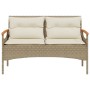 Banco de jardín y cojines ratán sintético beige 116x62,5x74 cm de vidaXL, Bancos de jardín - Ref: Foro24-368403, Precio: 164,...