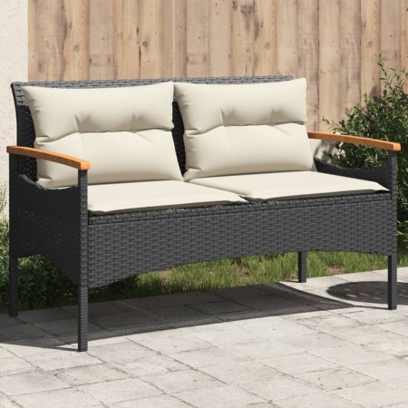 Banco de jardín y cojines ratán sintético negro 116x62,5x74 cm de vidaXL, Bancos de jardín - Ref: Foro24-368401, Precio: 155,...