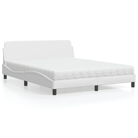 Cama con colchón cuero sintético blanco 160x200 cm de vidaXL, Camas y somieres - Ref: Foro24-3208438, Precio: 349,25 €, Descu...