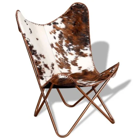 Silla mariposa de cuero auténtico marrón y blanco de vidaXL, Sillones - Ref: Foro24-243696, Precio: 148,84 €, Descuento: %