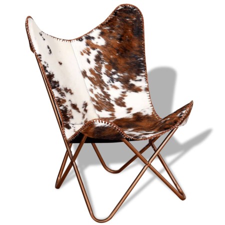 Silla mariposa de cuero auténtico marrón y blanco de vidaXL, Sillones - Ref: Foro24-243696, Precio: 160,28 €, Descuento: %