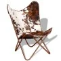 Silla mariposa de cuero auténtico marrón y blanco de vidaXL, Sillones - Ref: Foro24-243696, Precio: 148,84 €, Descuento: %