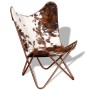 Silla mariposa de cuero auténtico marrón y blanco de vidaXL, Sillones - Ref: Foro24-243696, Precio: 160,28 €, Descuento: %