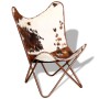 Silla mariposa de cuero auténtico marrón y blanco de vidaXL, Sillones - Ref: Foro24-243696, Precio: 160,28 €, Descuento: %