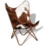 Silla mariposa de cuero auténtico marrón y blanco de vidaXL, Sillones - Ref: Foro24-243696, Precio: 148,84 €, Descuento: %