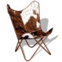 Silla mariposa de cuero auténtico marrón y blanco de vidaXL, Sillones - Ref: Foro24-243696, Precio: 160,28 €, Descuento: %