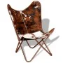 Silla mariposa de cuero auténtico marrón y blanco de vidaXL, Sillones - Ref: Foro24-243696, Precio: 148,84 €, Descuento: %