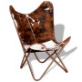 Silla mariposa de cuero auténtico marrón y blanco de vidaXL, Sillones - Ref: Foro24-243696, Precio: 160,28 €, Descuento: %