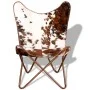 Silla mariposa de cuero auténtico marrón y blanco de vidaXL, Sillones - Ref: Foro24-243696, Precio: 148,84 €, Descuento: %