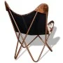 Silla mariposa de cuero auténtico marrón y blanco de vidaXL, Sillones - Ref: Foro24-243696, Precio: 148,84 €, Descuento: %