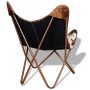 Silla mariposa de cuero auténtico marrón y blanco de vidaXL, Sillones - Ref: Foro24-243696, Precio: 160,28 €, Descuento: %