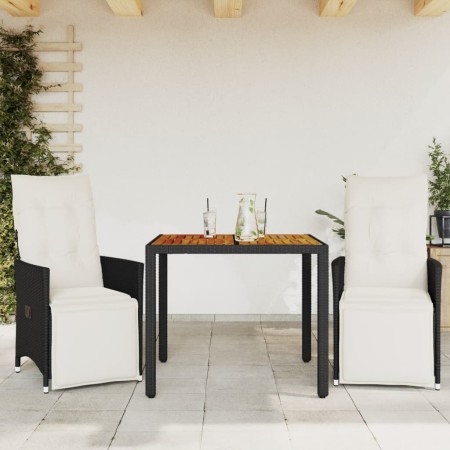 Mesita y sillas con cojines 3 piezas ratán sintético negro de vidaXL, Conjuntos de jardín - Ref: Foro24-3276855, Precio: 335,...